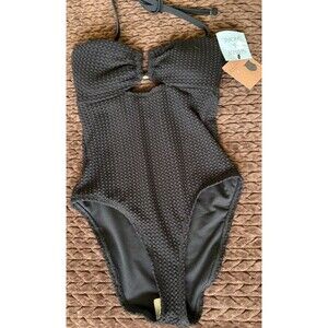 NEW Shade & Shore Black One Piece Swimsuit, Size XS, Gold Accent
